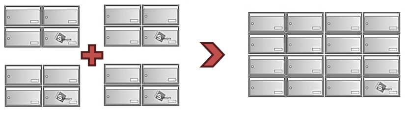 Složení sestavy schránek 4x4